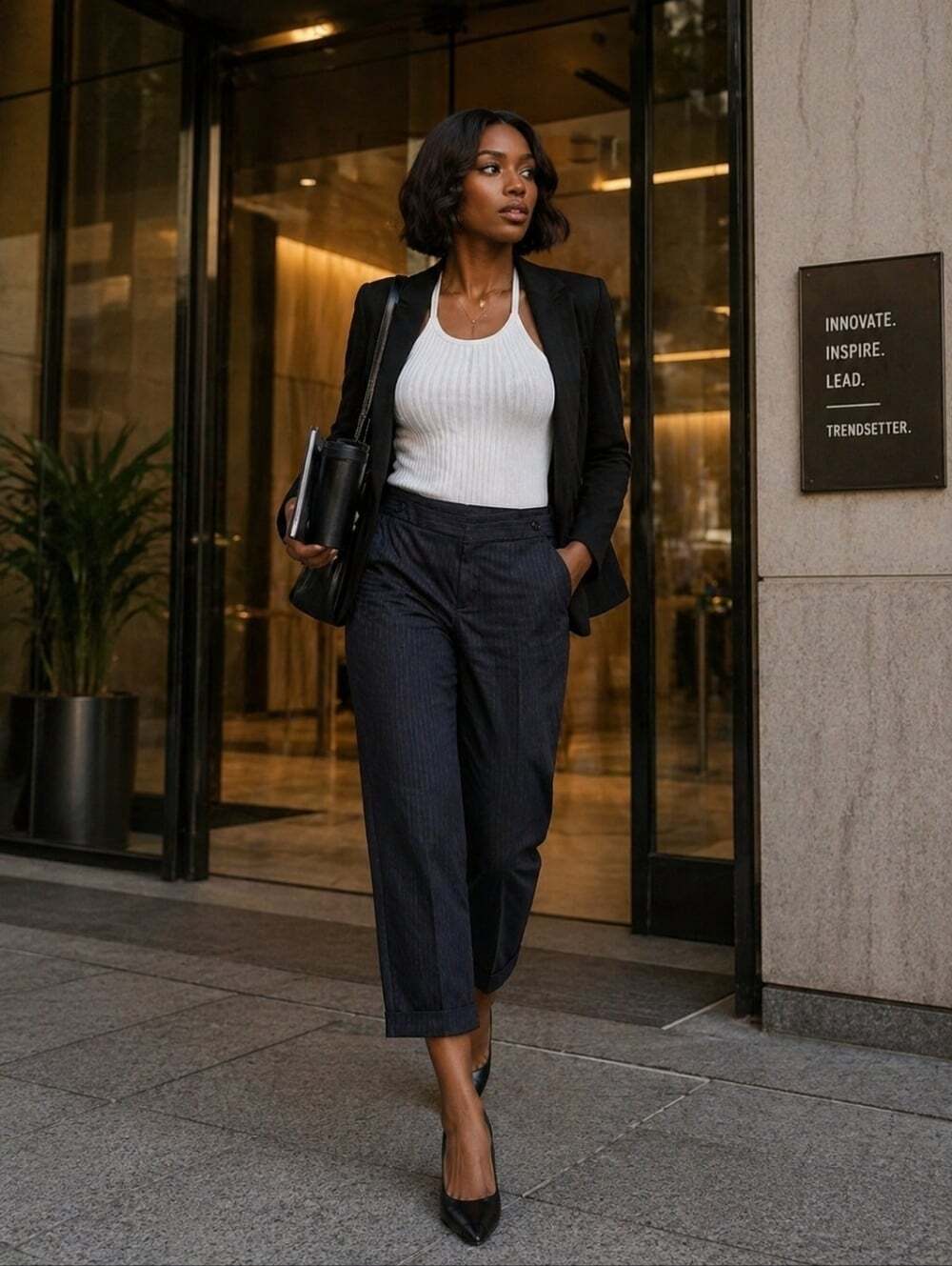 Club Monaco Size 2 Women’s Navy Pinstripe Wool Blend Crop Cuffed Dress Pants